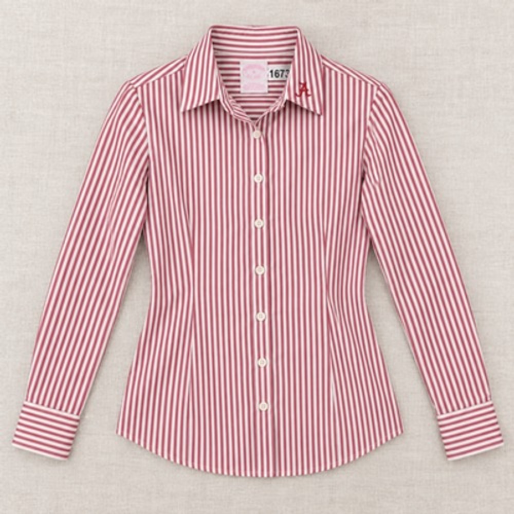 Brooks Brothers Alabama Crimson Tide Shirt Womens 8 Red Stripe Non Iron Stretch - Picture 1 of 9